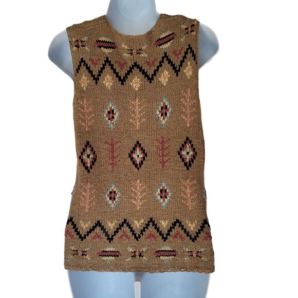 Vintage Northern Isles Knitted Sweater Vest S Beige Geometric Y2K Aztec 3 Button - Picture 10 of 10